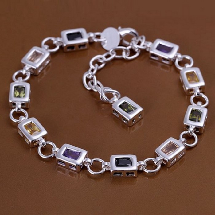 SH261 Fashion Silver Jewelry Colorful Square Crystal Bracelet