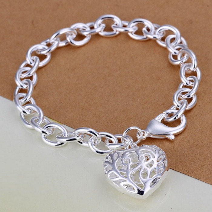 SH269 Hot Silver Jewelry Hollow Heart Charm Bracelet For Women