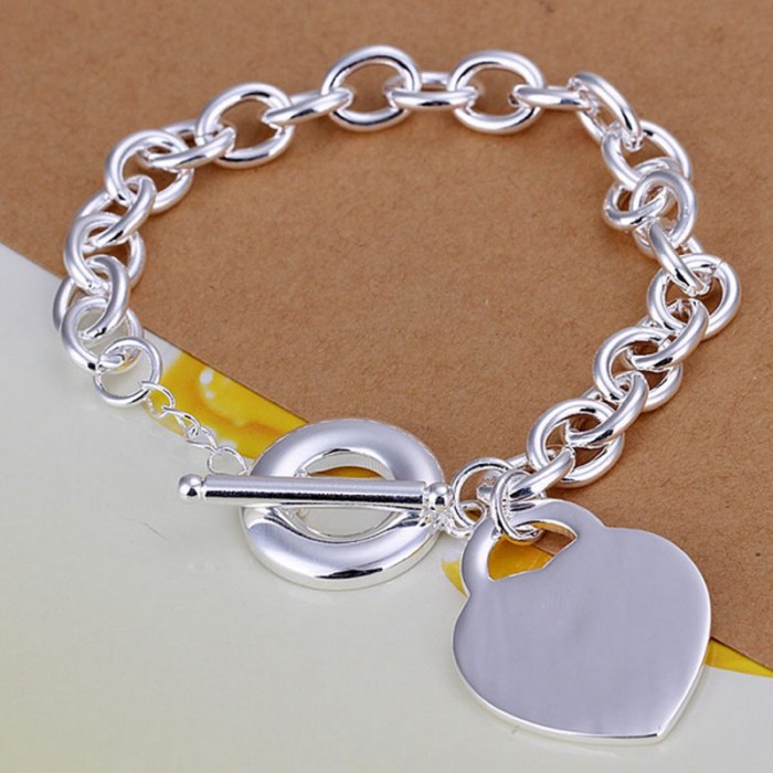 SH274 Fashion Silver Jewelry Heart Charm T-O Bracelet For Women