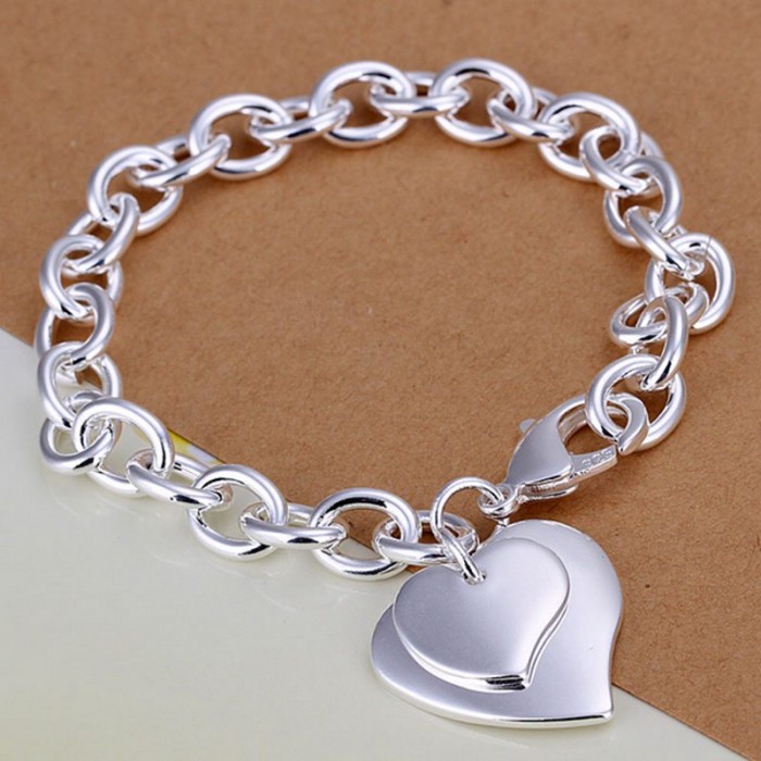 SH279 Fashion Silver Jewelry 2Heart Charms Bracelet For Women