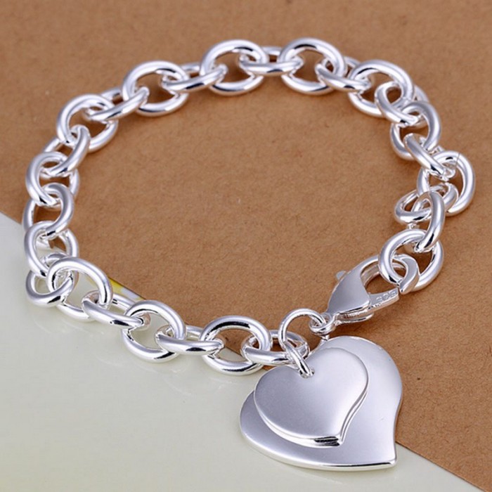 SH279 Fashion Silver Jewelry 2Heart Charms Bracelet For Women