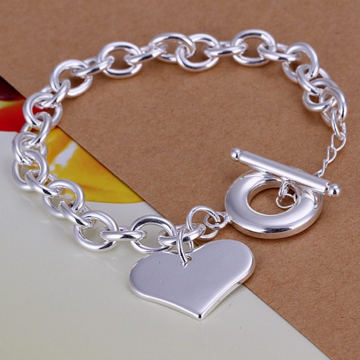 SH285 Hot Silver Jewelry Peach Heart Charm Bracelet For Women