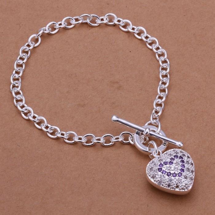 SH307 Fashion Silver Jewelry Purple Crystal Heart Bracelet