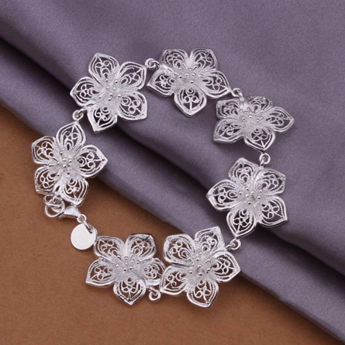 SH317 Fashion Silver Jewelry Flower Link Bracelet For Women