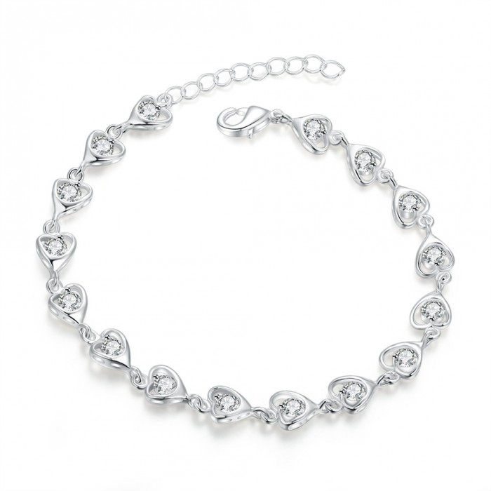 SH370 Fashion Silver Jewelry Crystal Heart Bracelet For Women