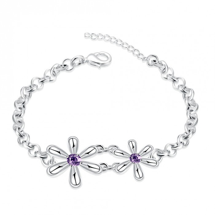 SH433 Fashion Silver Jewelry Crystal Flower Bracelet For Women