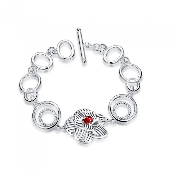 SH483 Hot Silver Jewelry Red Crystal Flower Bracelet For Women