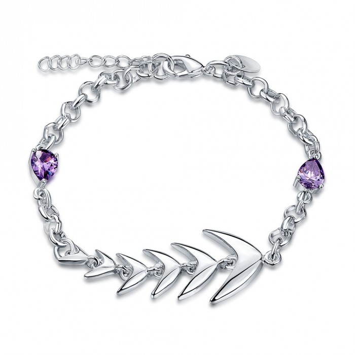 SH532 Hot Silver Jewelry Crystal Fish Bone Bracelet For Women