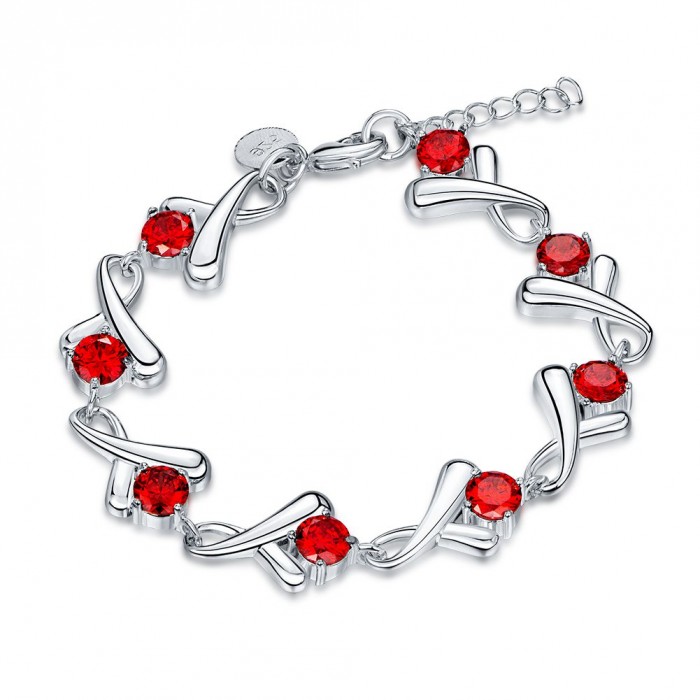 SH556 Fashion Silver Jewelry Red Crystal "X" Bracelet For Women