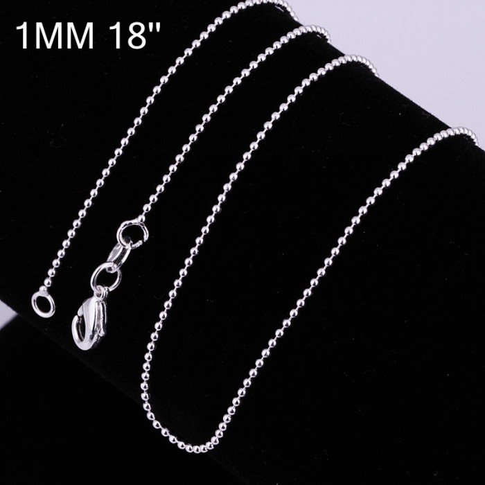 CC004 1Pcs 1mm Bead Chain 18 Inches Silver Necklace