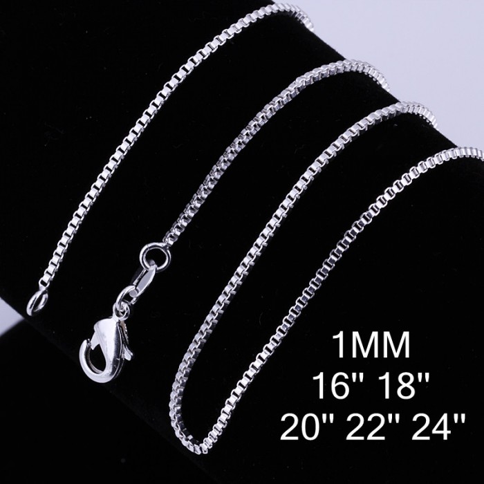 CC007 1Pcs 1mm Box Chain 16-24 Inches Silver Necklace