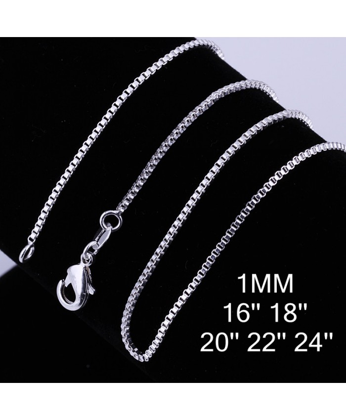 CC007 1Pcs 1mm Box Chain 16-24 Inches Silver Necklace