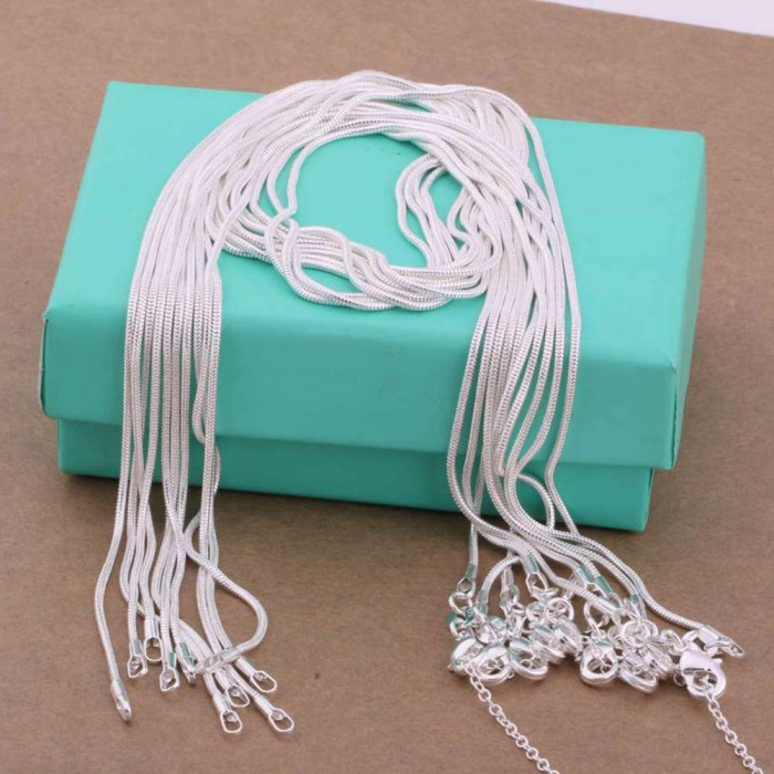 CC008 2Pcs 1mm Snake Chain 16-30 Inches Silver Necklace