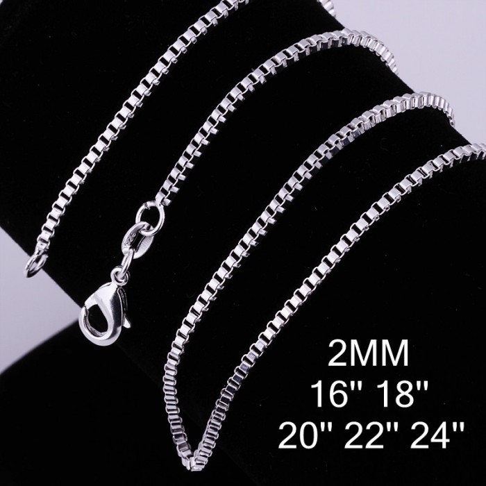 CC009 3Pcs 2mm Box Chain 16-24 Inches Silver Necklace