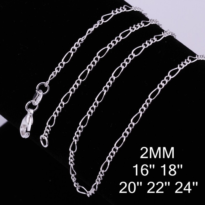 CC013 3Pcs 2mm Chain 16-24 Inches Silver Chain