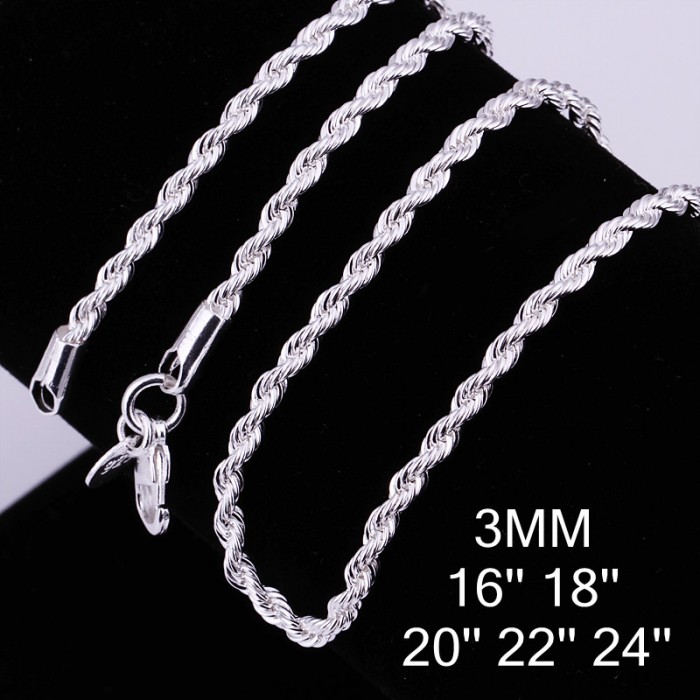 CC014 1Pcs 3mm Rope Chain 16-24 Inches Silver Necklace