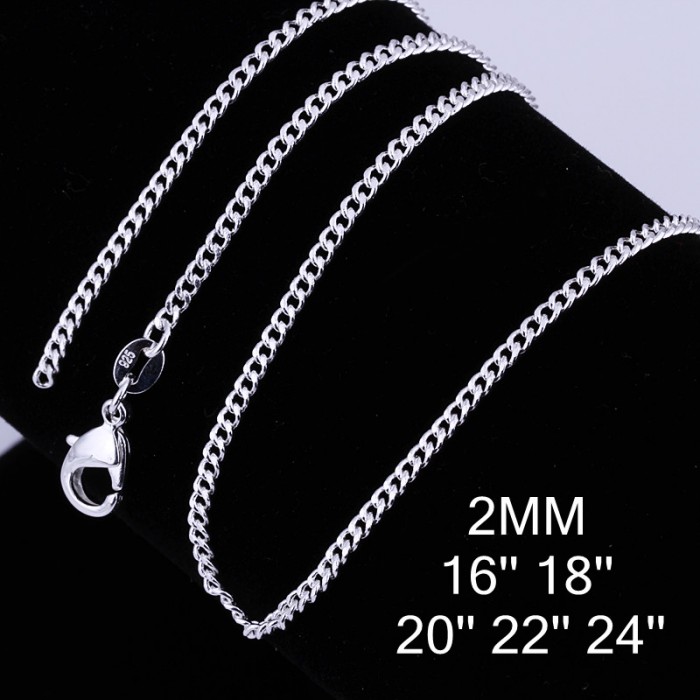 CC015 1Pcs 2mm Chain 16-24 Inches Silver Necklace