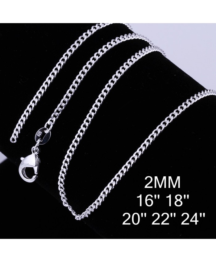 CC015 1Pcs 2mm Chain 16-24 Inches Silver Necklace