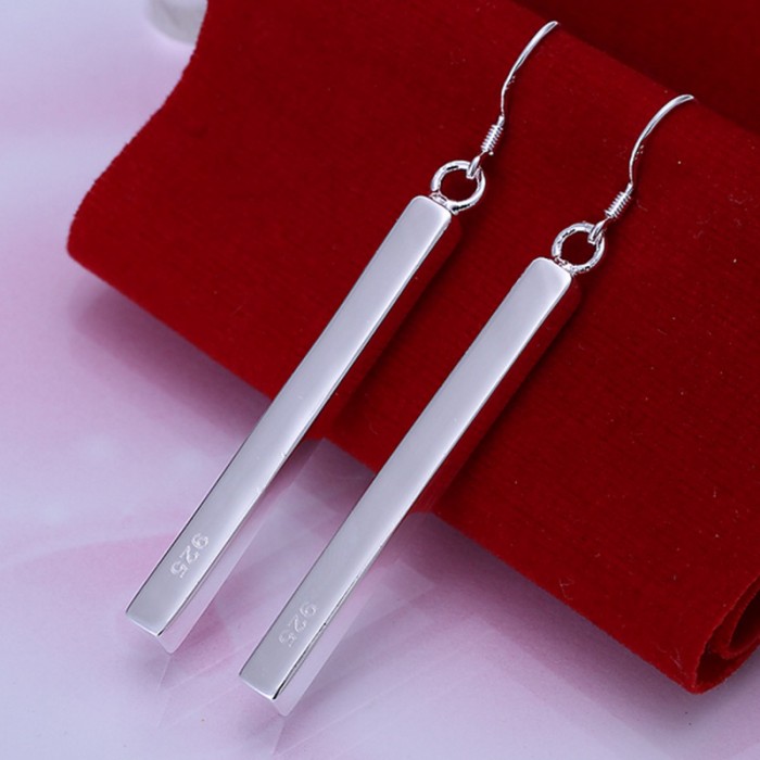 SE002 Silver Jewelry Bar Long Dangle Earrings For Women