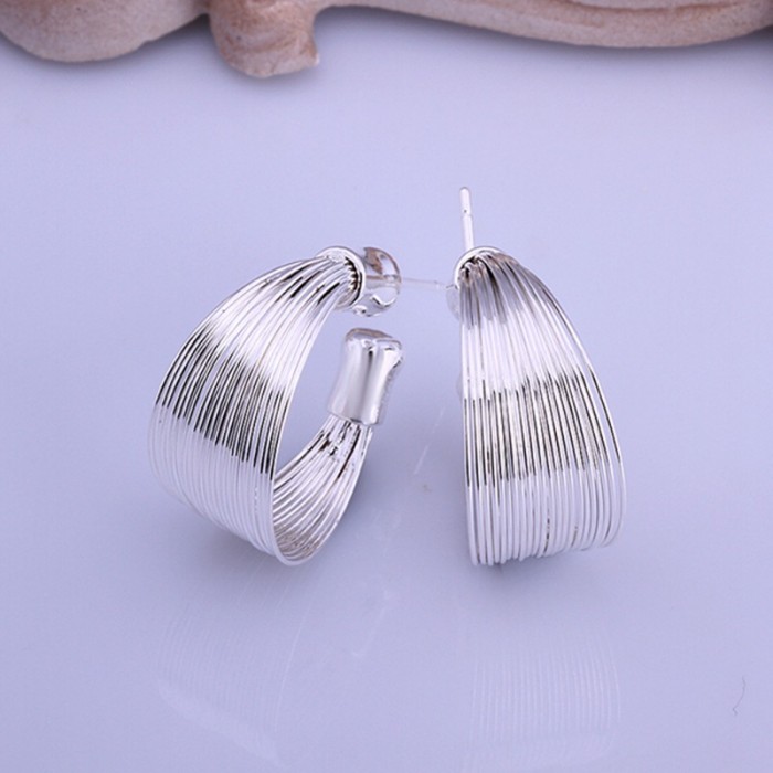 SE005 Silver Jewelry Multi-line Hoop Earrings For Women