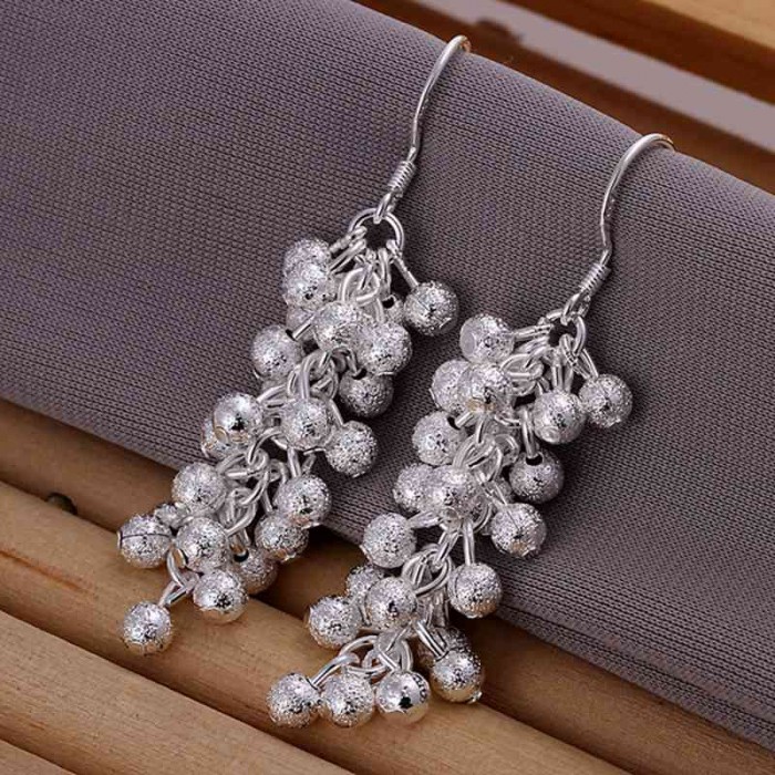 SE007 Silver Jewelry Frosted Grape Dangle Earrings For Women