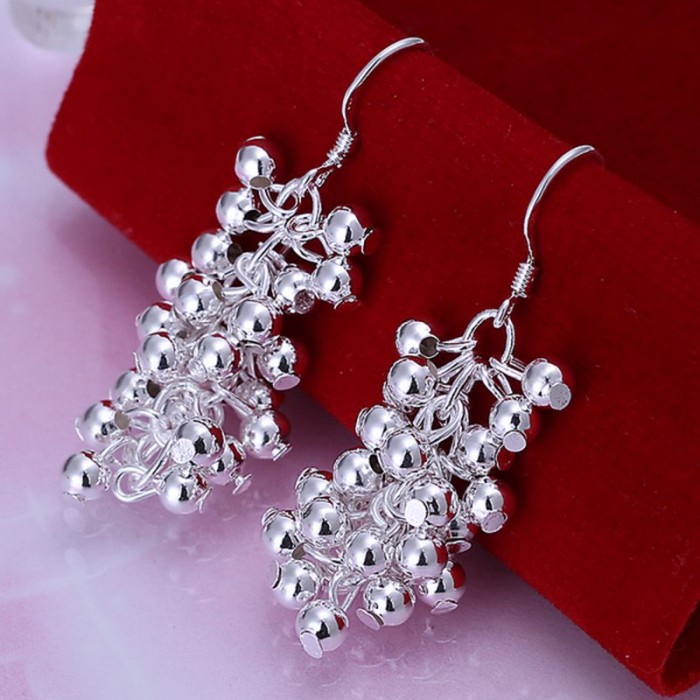 SE008 Silver Jewelry Bright Grape Dangle Earrings For Women