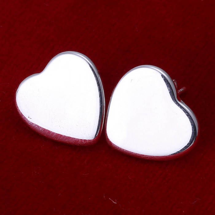 SE010 Silver Jewelry Bright Heart Stud Earrings For Women