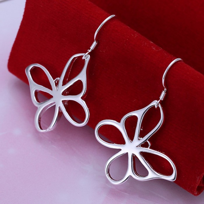 SE011 Silver Jewelry Bright Butterfly Dangle Earrings For Women