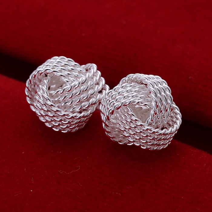 SE013 Silver Jewelry Mesh Ball Stud Earrings For Women