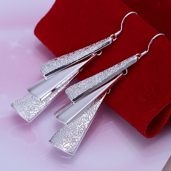SE015 Silver Jewelry 3Slices Dangle Earrings For Women