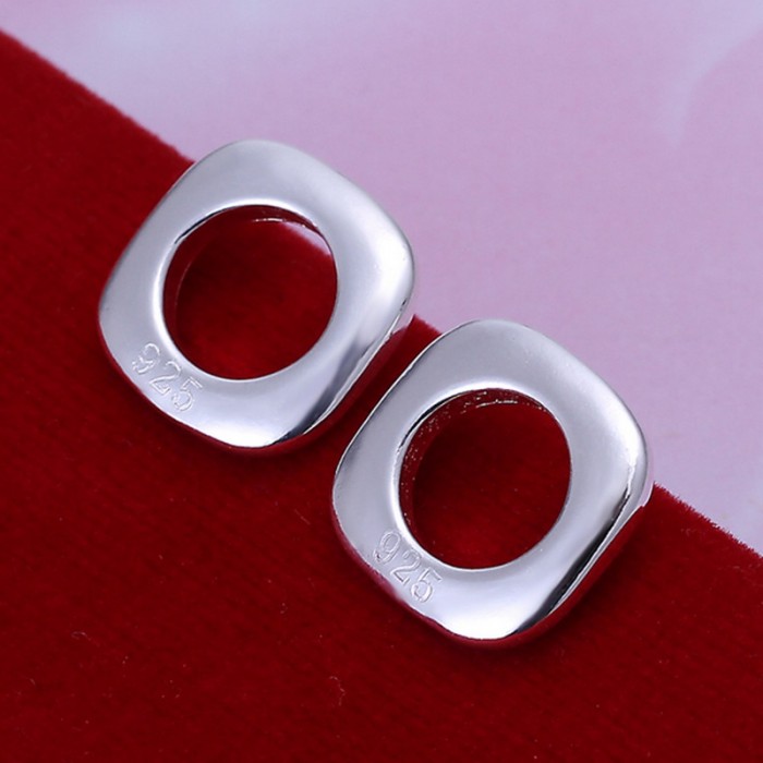 SE016 Silver Jewelry Bright Square Stud Earrings For Women