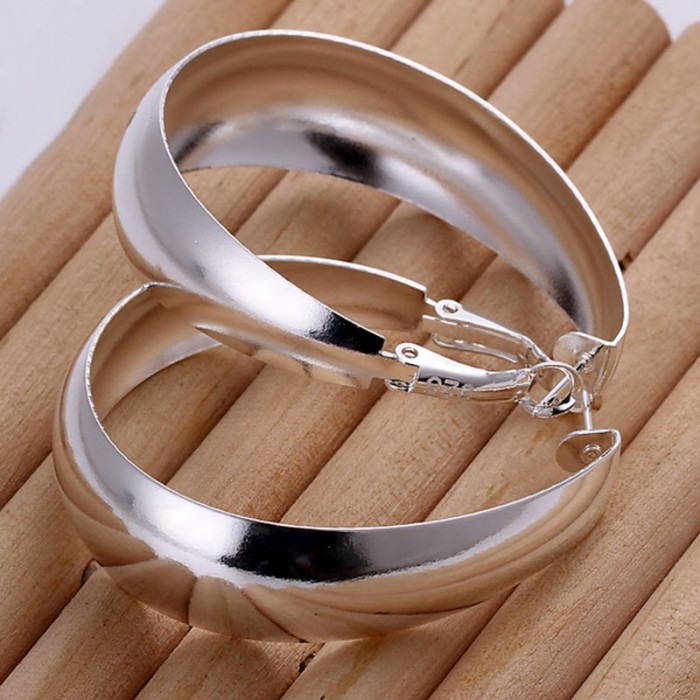 SE018 Silver Jewelry Big Bright Egg Hoop Earrings For Women