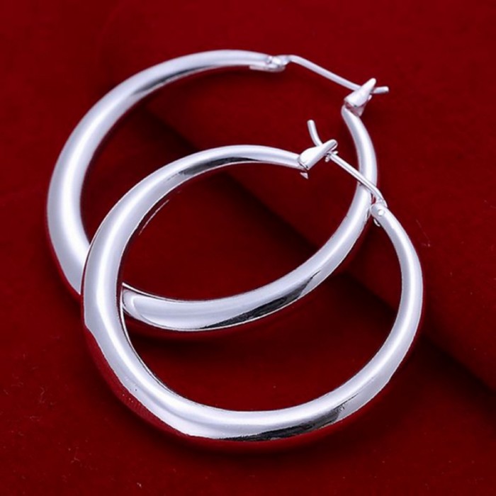 SE020 Silver Jewelry Bright Circle Hoop Earrings For Women