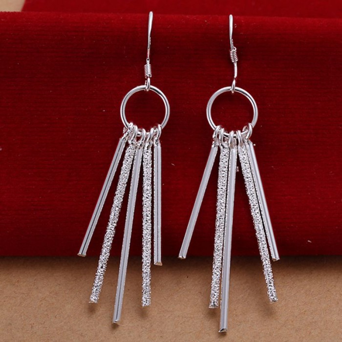 SE026 Silver Jewelry Circle&5Bar Dangle Earrings For Women