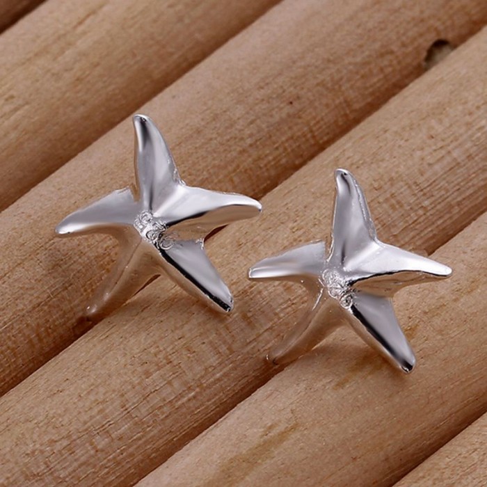 SE033 Silver Jewelry Bright Star Stud Earrings For Women