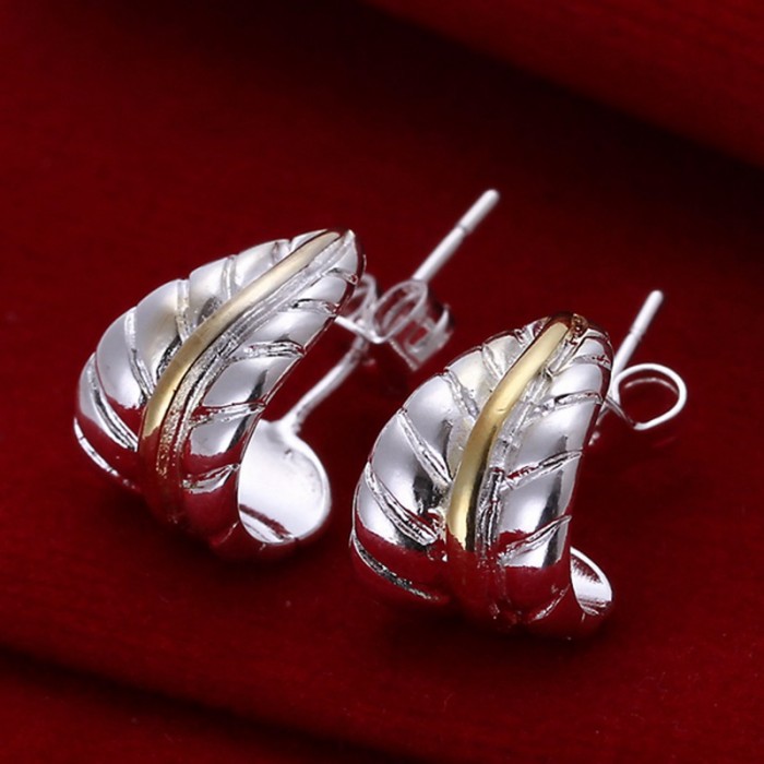 SE039 Silver Jewelry Gold Feather Stud Earrings For Women