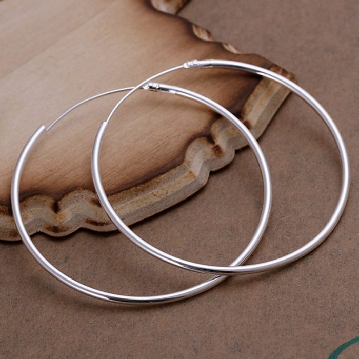 SE042 Silver Jewelry Bright Circle Hoop Earrings For Women