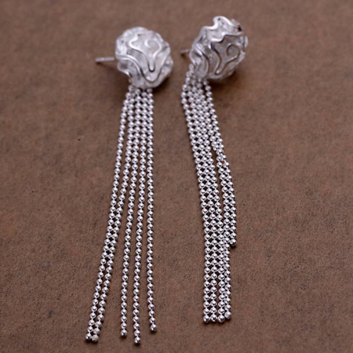 SE048 Silver Jewelry Rose&Long Chain Stud Earrings For Women