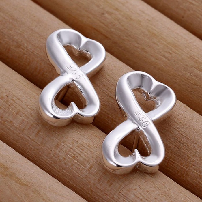 SE049 Silver Jewelry Heart&Heart Stud Earrings For Women