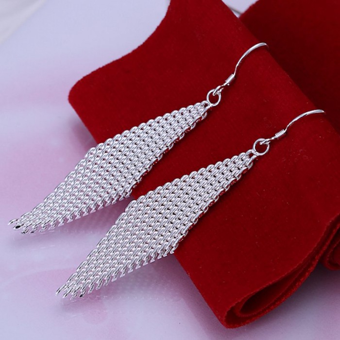 SE061 Silver Jewelry Mesh Rhombic Dangle Earrings For Women