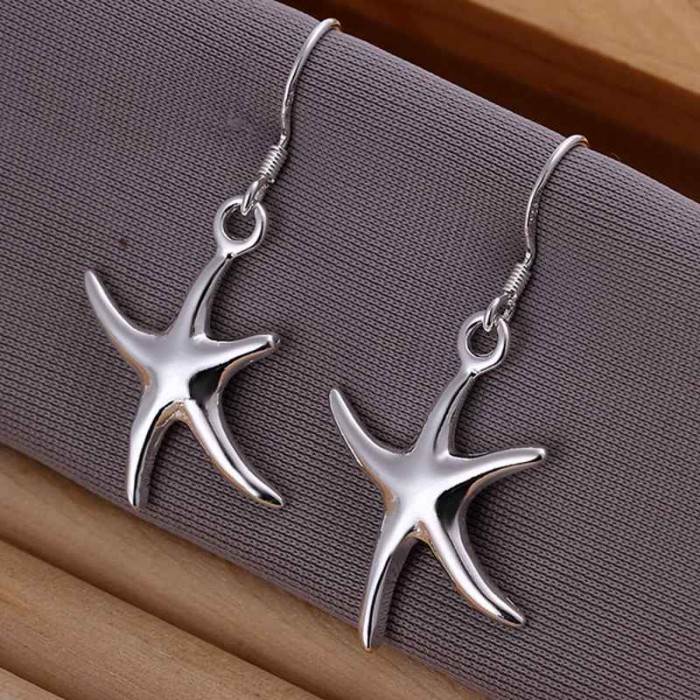 SE062 Silver Jewelry Starfish Dangle Earrings For Women
