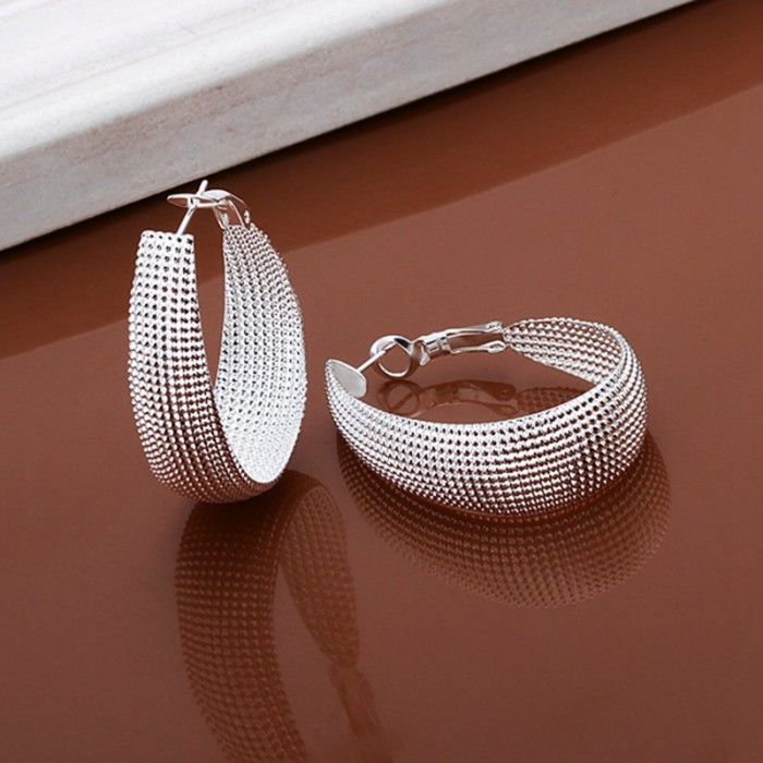 SE064 Silver Jewelry Egg Hoop Earrings For Women