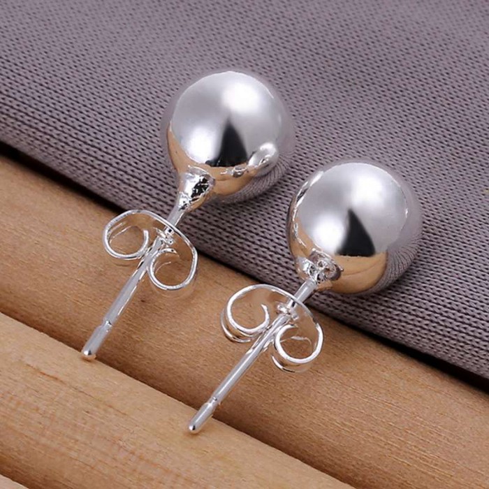 SE073 Silver Jewelry 8mm Ball Stud Earrings For Women