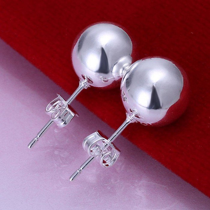 SE074 Silver Jewelry 10mm Ball Stud Earrings For Women