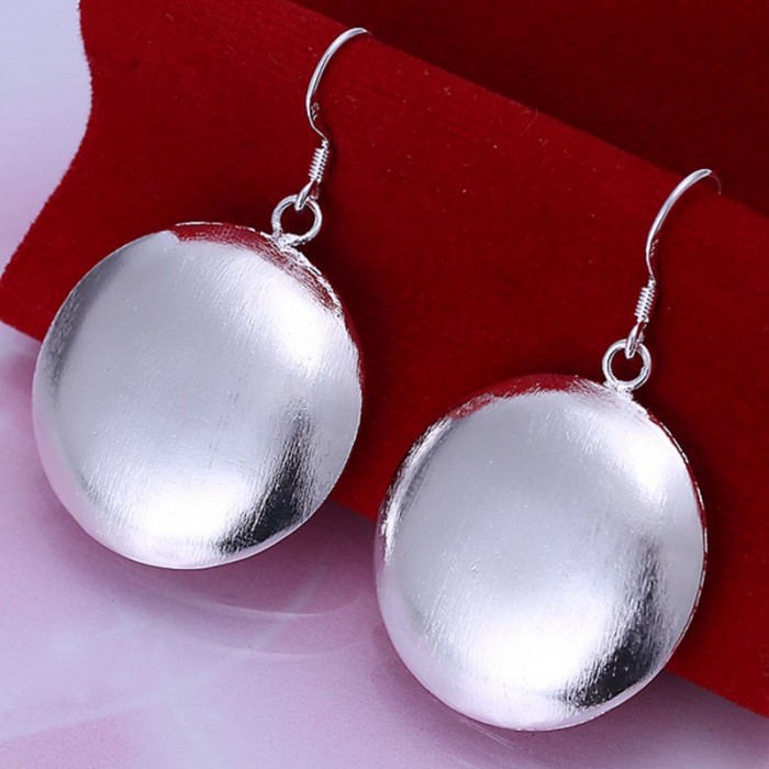 SE079 Silver Jewelry Frosted Circle Dangle Earrings For Women