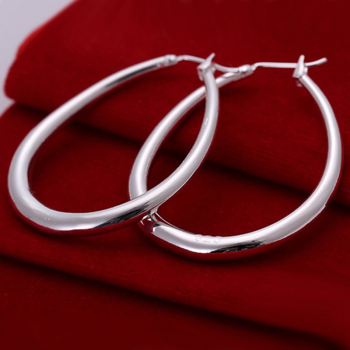 SE080 Silver Jewelry Bright U Hoop Earrings For Women