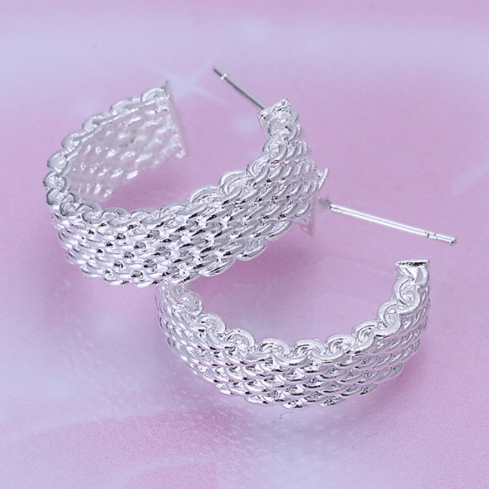 SE082 Silver Jewelry Mesh Circel Stud Earrings For Women