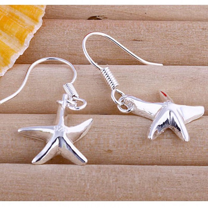 SE090 Silver Jewelry Star Dangle Earrings For Women