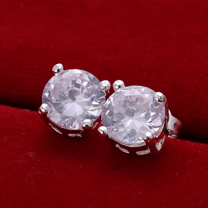 SE096 Silver Jewelry Crystal Round Stud Earrings For Women