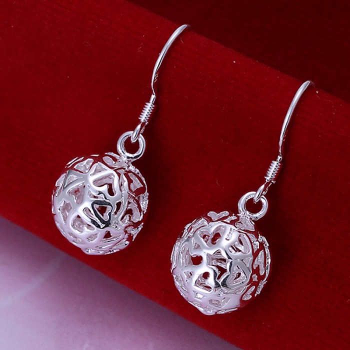 SE100 Silver Jewelry Hollow Ball Dangle Earrings For Women